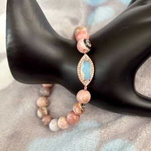 Natural Dendritic Pink Opal Beaded Bracelet rose golden